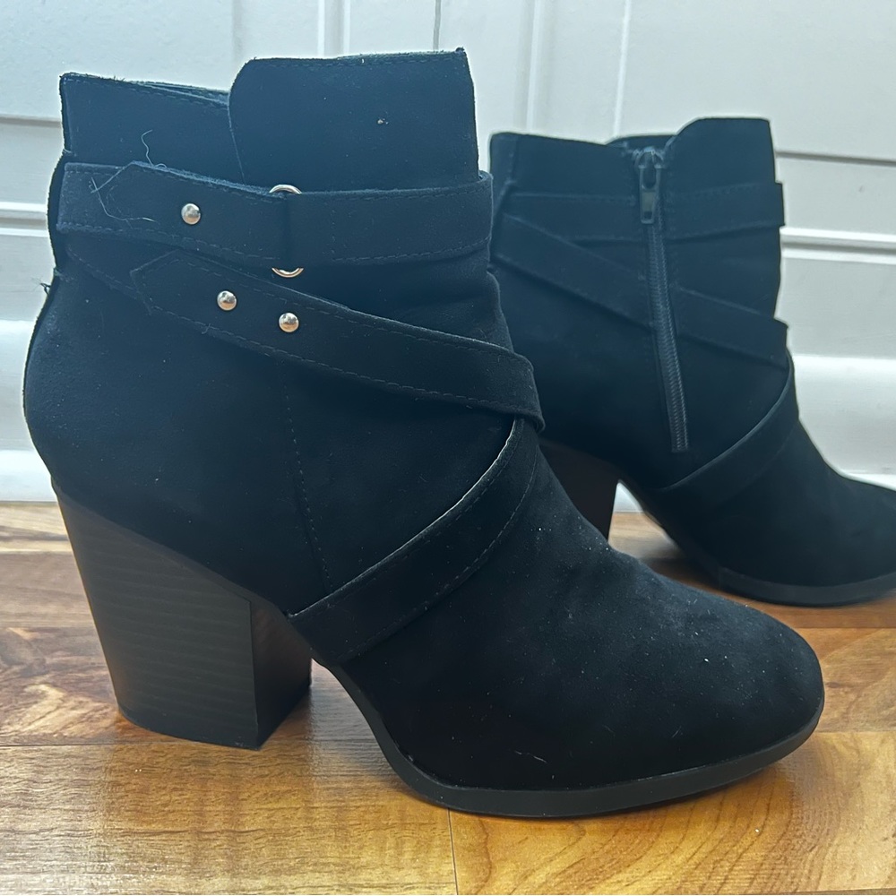 Black Suede Strappy Booties - 7.5
